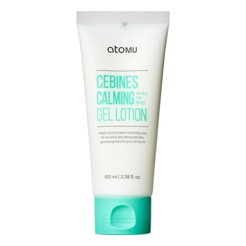 Atomu Cebines Calming Gel Lotion, Nourishing Cooling Facial Lotion for Sensitive and Distressed Skin, Hypoallergenic Soothing Redness Cream, All Skin Types, Korean Skincare (3.38 fl.oz.)