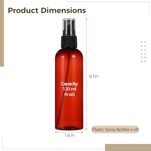 OMISTAR 48 PCS Abmer Plastic Spray Bottles, 4 oz Portable Travel Bottle, 120 ml Fine Mist Sprayers, Refillable Empty Plastic Containers for Perfumes Cosmetics Cleaning Solutions