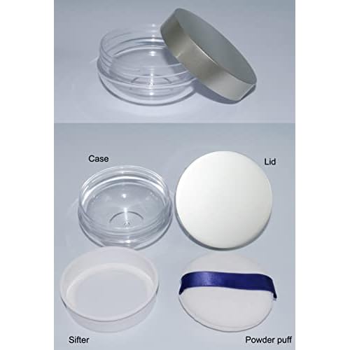 AKOAK Capacity 20 ml(0.67 oz) Empty Reusable Plastic Loose Powder Compact Container DIY Makeup Powder Case with Powder Puff and Elasticated Net Sifter Green
