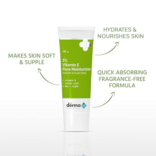 The Derma Co 3% Vitamin E Face Moisturizer for Dry & Flaky Skin | Soothes, Hydrates & Nourishes | Makes Skin Soft & Supple | Quick Absorbing, Fragrance-Free Formula | 3.53 Oz/100g