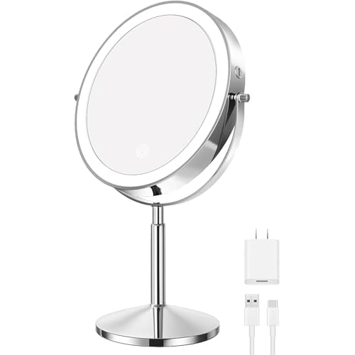 Professional 9" Lighted Makeup Mirror Double-Sided Rechargeable Vanity Mirror 1X/10X HD Magnifying, 88 High-CRI 97 LEDs, 3 Color Modes & Dimmable Brightness, Height Adjustable, 4000mAh Dual Power