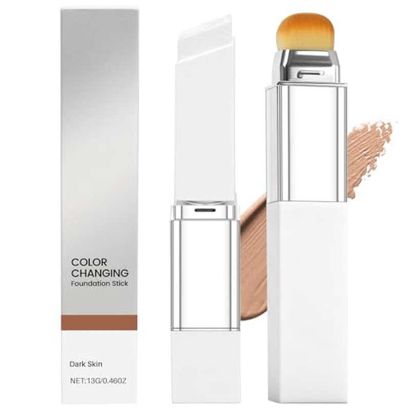 Color Changing Foundation Stick with Brush - Hydrating Makeup for Dark Skin