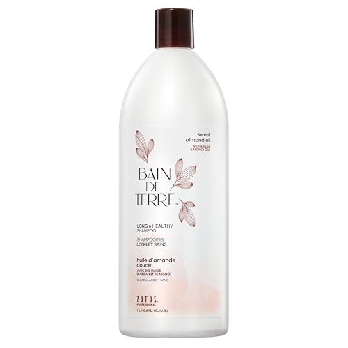Bain de Terre Sweet Almond Oil Long & Healthy Shampoo, Strength & Protection for Weak, Damaged Hair, with Argan & Monoi Oils, Paraben-Free, Color-Safe, Vegan