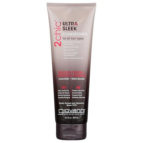 GIOVANNI 2chic Ultra-Sleek Conditioner - Brazilian Phyto-Keratin & Moroccan Argan Oil, Anti-Frizz Formula, Coconut, Shea Butter, Pro-Vitamin B5, Color Safe, Paraben Free - 8.5 oz