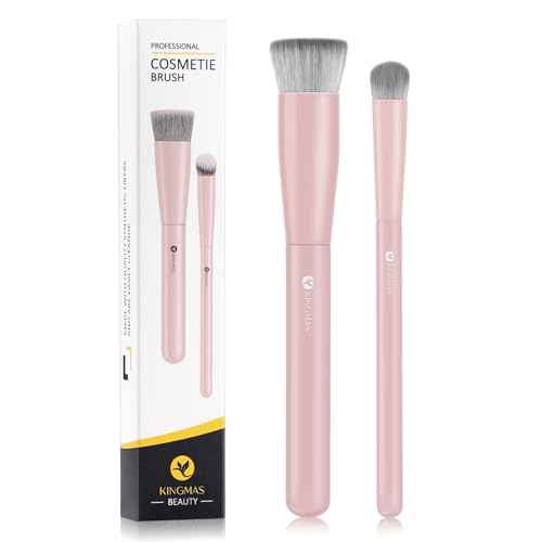 KINGMAS Foundation Makeup Brushes, Flat Top Kabuki Concealer Brush Under Eye Nose Contour Brush for Liquid Cream Powder Blending Buffing (Pink)