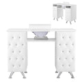 Professional Manicure Table with Glass Top & Storage Cabinets