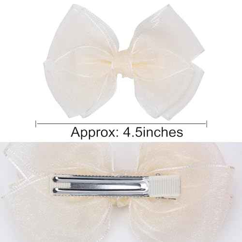 4.5-Inch Hair Bows Organza Alligator Clips Delicate Double Luster Sheer Mesh Hair Accessories for Girls, Toddler, Kids and Women Birthday Wedding Christmas Occasions- Set of 2