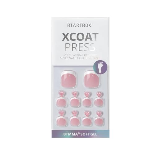 BTArtbox Press On Toenails - Short Squoval French Tip Gel Kit (32 Pcs)