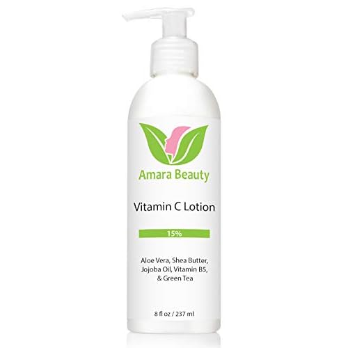 Amara Beauty Vitamin C Face & Body Lotion 15% - with Shea Butter & Jojoba Oil - 8 oz (Pack of 2)