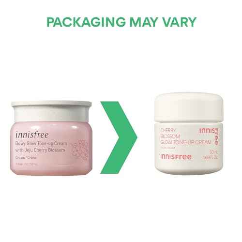 innisfree Cherry Blossom Glow Tone-Up Cream with Niacinamide for Bright, Even Skin Tone, Korean Skincare Gel Moisturizer for Face (Packaging May Vary)
