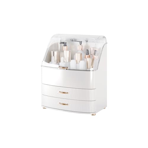 Makeup Organizer with Drawers & Transparent Lid | White