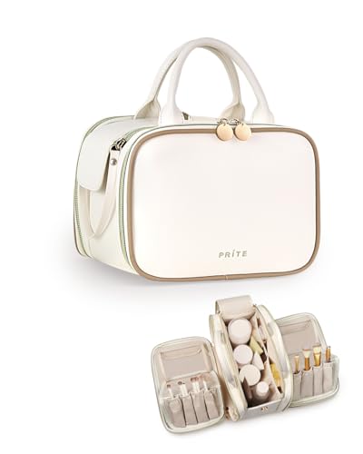 Prite Large Makeup Bag, Waterproof Travel Cosmetic Case with Brush