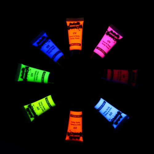 Bowitzki UV Neon Face Body Paint 8 Tubes Glow in Dark