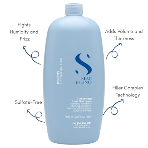 Alfaparf Milano Semi Di Lino Density Shampoo - Sulfate-Free Hair Thickening Formula - Gentle Cleanser with Filler Complex - Protects & Hydrates for Long-Lasting Color (33.8 Fl Oz)