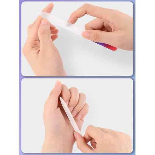 2-Pack Glass Nail File 2mm Thickness Crystal Files with Case Fingernail File for Nature Nails Double-Sided Etched Czech Glass Files for Travel Fine Grit Nail Filer Gifts Package Stocking Stuffers