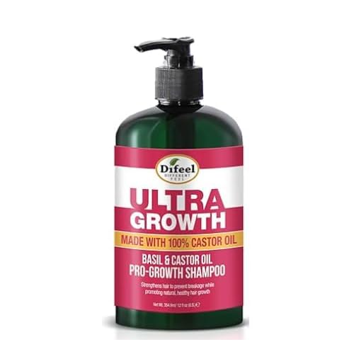 Difeel Brand Ultra Growth Shampoo, 12 oz - Made with Basil & Castor Oil, Sulfate Free, Natural , Pro Growth for Thinning Hair, Unisex