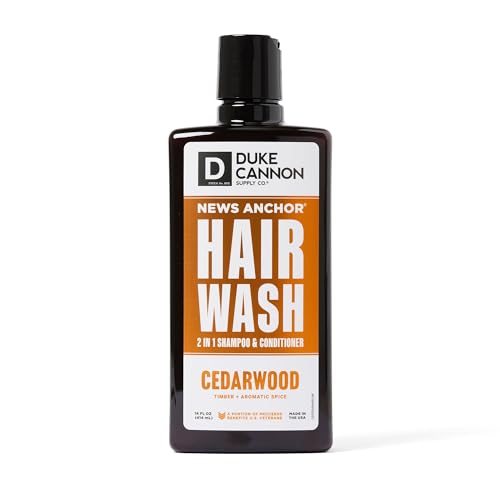 Duke Cannon News Anchor 2-in-1 Hair Wash - Cedarwood Scent - 14oz Shampoo & Conditioner for Men, Sulfate-Free with Rice & Barley Protein, Tea Tree Oil & Menthol