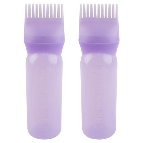 AUEAR, 2 Pack Purple Root Comb Applicator Bottles 6 Ounce Hair Dye Bottle Plastic Applicator Bottle Brush with Graduated Scale for Hair Dye