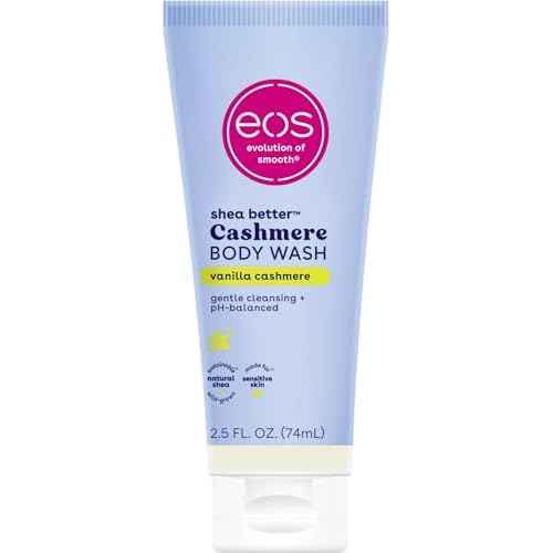 eos Travel Vanilla Cashmere Body Wash- Travel Size Body Wash, Hydrating, Moisturizing, Toiletries, Mini, Shea Butter, 2.5 fl oz