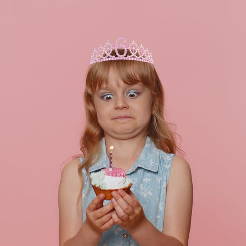 Canitor 6 Years Old Birthday Girl Crown Tiara & Sash Set with Headband Gift