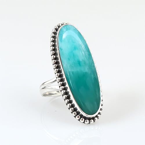 Amazonite Ring 925 Sterling Silver Oval Shape Ring Big Amazonite Ring For Women Handmade Gift Ring Statement Ring Scorpio Birthstone Gift For Her Green Gemstone Ring By NKG