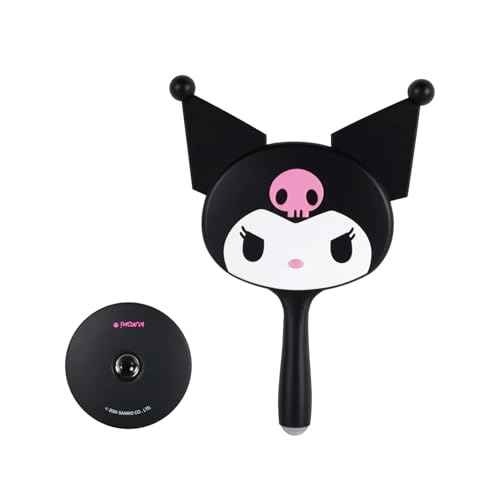 Impressions Vanity Kuromi LED Handheld Makeup Mirror for Desk, Lighted Travel Makeup Mirror with Detachable Standing Base, Ultra Bright Adjustable Lighting and Kuromi Figural Shaped Design
