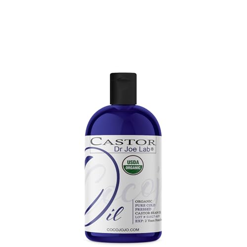 Dr Joe Lab Castor Oil Organic, Cold Pressed Organic Castor Oil, Unrefined, Pure USDA Certified Hexane Free Non GMO - Natural Moisturizing Hydrating Hair Skin Face Body Nails - 8 Oz