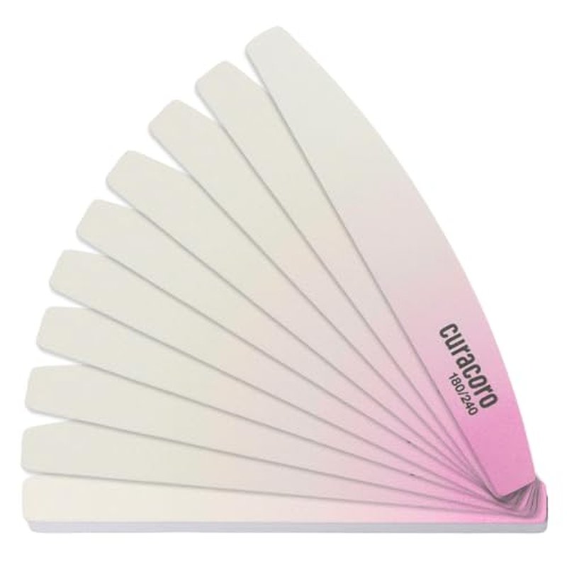 Curacoro 10Pcs Half-Moon Nail File Dual-Sided 180/240 Grit