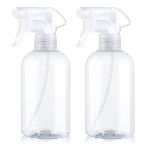 KREMORV 2-Pack 10oz Transparent Plastic Spray Bottles with Adjustable Nozzle