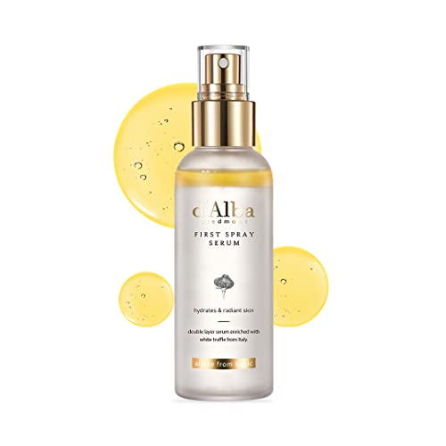 d'Alba Italian White Truffle First Spray Serum, Vegan Skin Care, Light-weight Face Moisturizer, Glow Serum for Radiant Skin, Non Comedogenic, All In One Mist, Korean Skin Care (3.38 fl oz.)