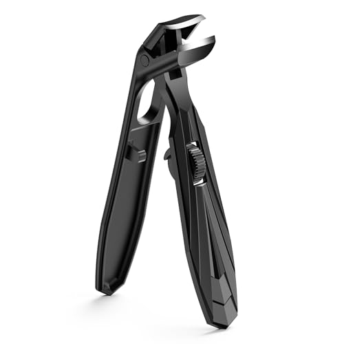 FERYES Curved Head Toe Nail Clippers for Thick Nails for Seniors - Ergonomic Senior-Friendly Finger Nail Clippers with Catcher, Sharp Toenail Clipper for Thick Toenails with Safety Locker (Black)