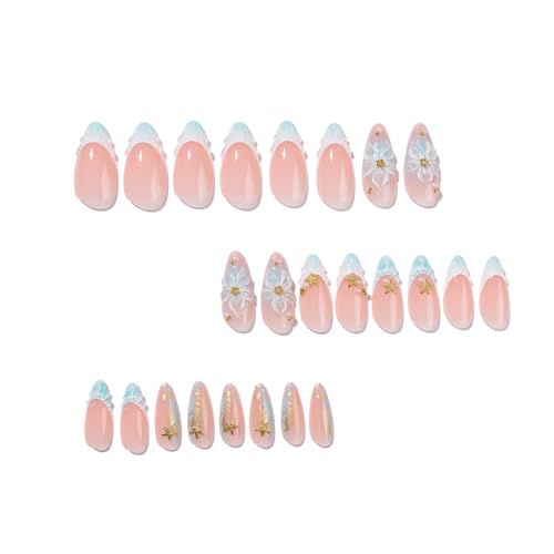 Medium Almond Press On Nails - Ocean Blue Starfish 24Pcs
