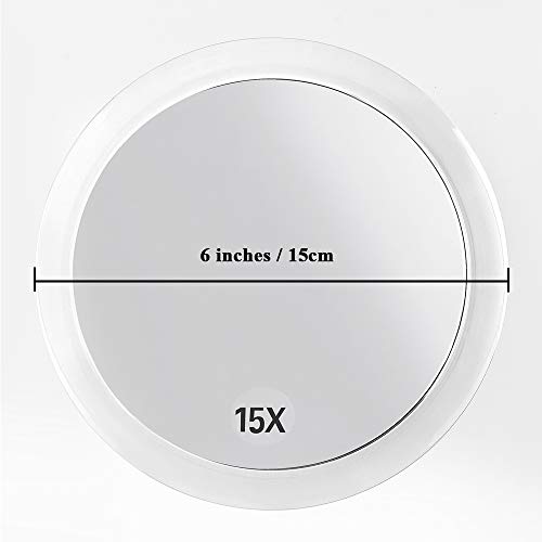 SANTOO 15X Magnifying Makeup Mirror with 3 Suction Cups - 6 Inch Round Travel & Bathroom Mirror - Rose Gold