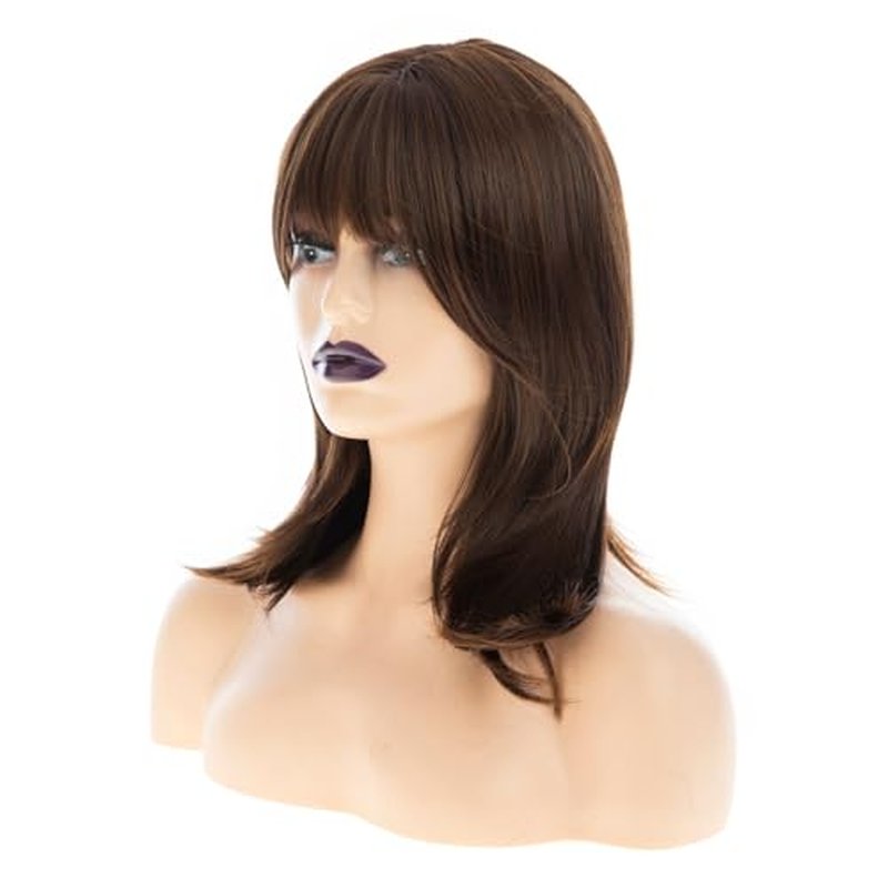 Long Brown Wig for Women - Natural Straight Layered Hairstyle with Bangs