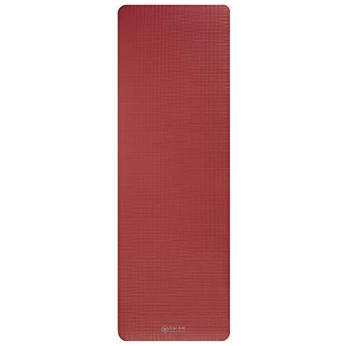 Gaiam Essentials Thick Yoga Mat Fitness & Exercise Mat with Easy-Cinch Carrier Strap, Red, 72"L X 24"W X 2/5 Inch Thick