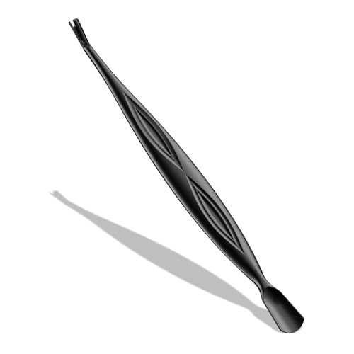 BALUCA 2-in-1 Cuticle Pusher & Trimmer with Fork ? Professional Stainless Steel Nail Cuticle Remover Tool for Pain-Free Manicure & Pedicure ? Durable Metal Cuticle Nippers and Scraper, Black