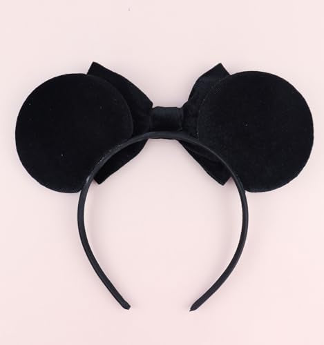 LIHELEI Velvet Pearl Mouse Ears Headband for Women Halloween Costume Party Hair Accessories - Black Pearl, Size 9x7"