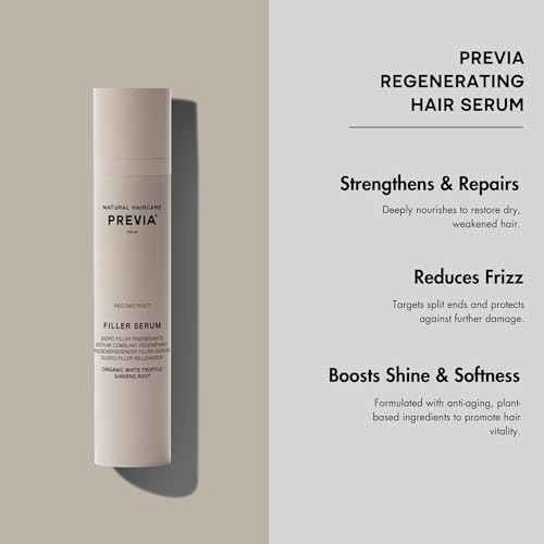 PREVIA Regenerating Hair Serum for Dry Damaged Hair - Strengthens Repairs Split Ends & Frizz - Anti-Aging Hair Oil for Shiny Healthy Soft Hair - Nourishing Natural Ingredients for Hair Growth 3.38 oz