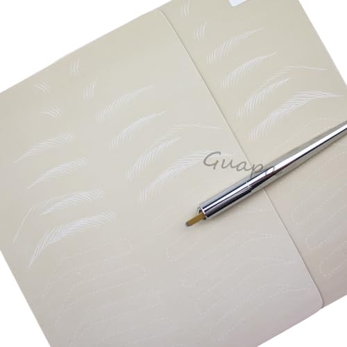 3pcs Double Sided Inkless Practice Skin Tattoo Fake Skin Sheets Microblading Hair Strokes Practice Latex Eyebrow Tattoo Practice Skins (Pre-printed Hair Strokes)