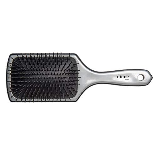 Diane Small Cushion Paddle Brush, 13-Row, Ideal for Medium to Thick Hair, Detangling and Smoothing, Silver