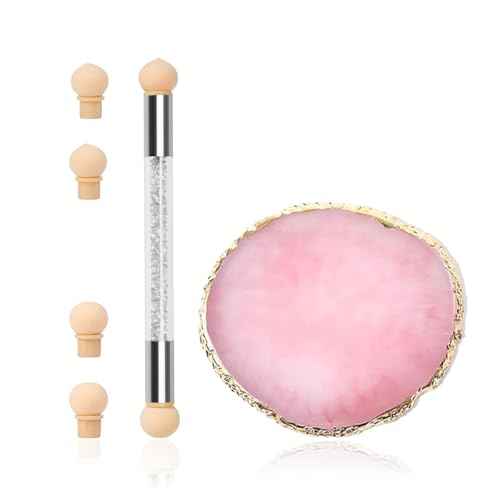 Resin Nail Art Palette with UV Gel Gradient Sponges Pens (White Handle, 4 Pcs Replacement Head), Nail Sponges for Ombre Double Head Brush for Nail Art Manicure DIY Tools