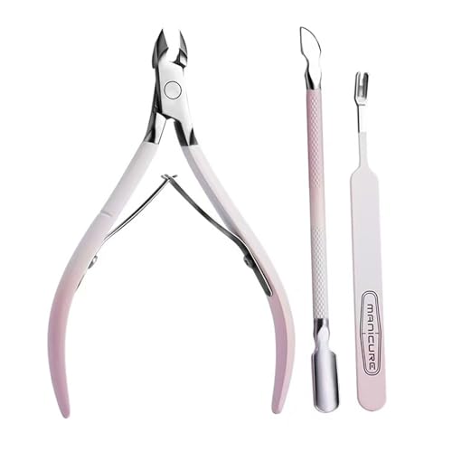 Kylara Cuticle Trimmer Set 3 in 1 - Cuticle Nipper,Pusher & Cutter,Professional Stainless Steel Manicure Pedicure Tools for Women,Gradient Pink Nail Care Kit for Home Salon & Nail Artists