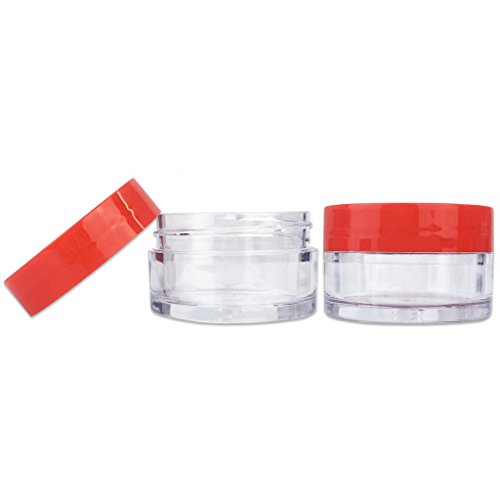 Beauticom 20 gram/20ml Empty Clear Small Round Travel Container Jar Pots with Lids for Make Up Powder, Eyeshadow Pigments, Lotion, Creams, Lip Balm, Lip Gloss, Samples (12 Pieces, Red)