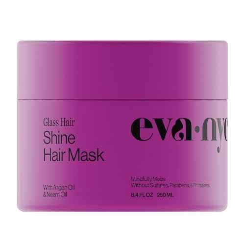 Eva NYC Anti-Frizz Hair Mask for Instant Shine - Argan Oil + Neem Oil - For High Gloss + Glassy Mirror-Like Shine - Nourishing Anti-Frizz Hair Product - Warm Vanilla Scent - 8.4 fl oz