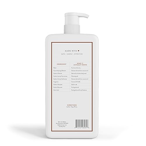 Native Body Wash for Women, Men | Sulfate Free, Paraben Free, Dye Free, with Naturally Derived Clean Ingredients, 36 oz bottle with pump - Pack of 1 (Coconut & Vanilla)