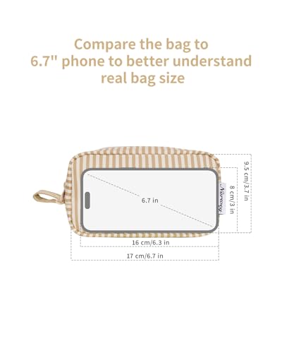 Narwey Small Makeup Bag with Multiple Compartments - Brown Stripe