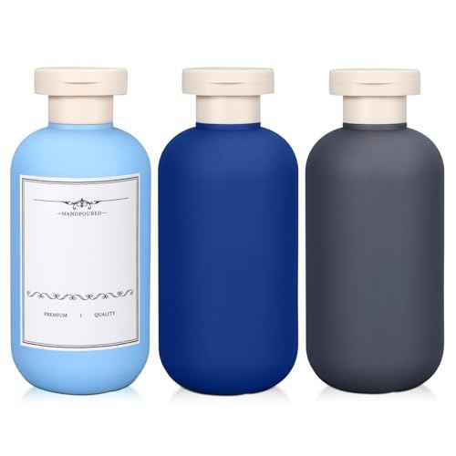 ASEVAT 6.7oz Sealed Plastic Travel Shampoo Bottles, Travel Shampoo and Conditioner Bottles Refillable, Empty Squeeze Bottle, Hand Soap Dispenser for Vacation, Gym, Home(BlueNavyGrey)