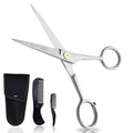 Ontaki Beard & Mustache Trimming Scissors - 5-Inch, Silver, Pack of 1 - Mustache Care Kit with Travel Comb - Compact Travel Pouch & Grooming Kit - 410C German Steel Durability & Beard Scissors