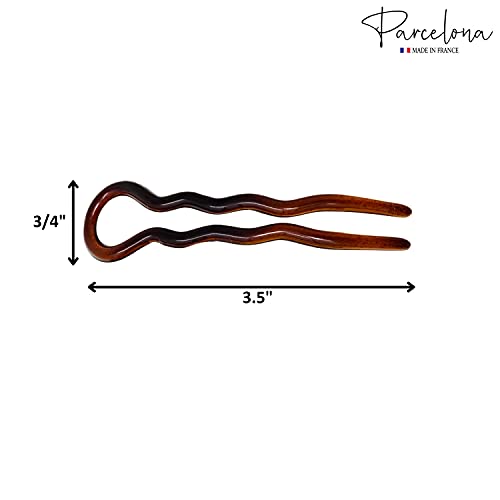 Parcelona 3-Pack French Tortoise Shell Wavy Bobby Pins - Brown, 3.5 inch
