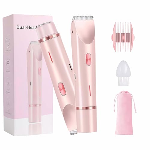 Bikini Trimmer for Women, 2 in 1 Electric Razors for Women - Double Head, Rechargeable, IPX7 Waterproof, Pain-Free Hair Removal for Facial, Body & Sensitive Areas with Ceramic Blades, Cordless